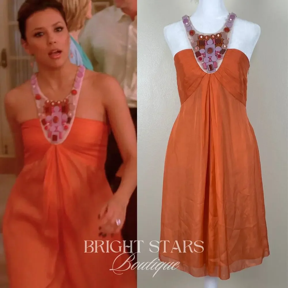 Extremely Rare Orange Embellished Silk Dress ASO Gaby Solis Desperate Housewives